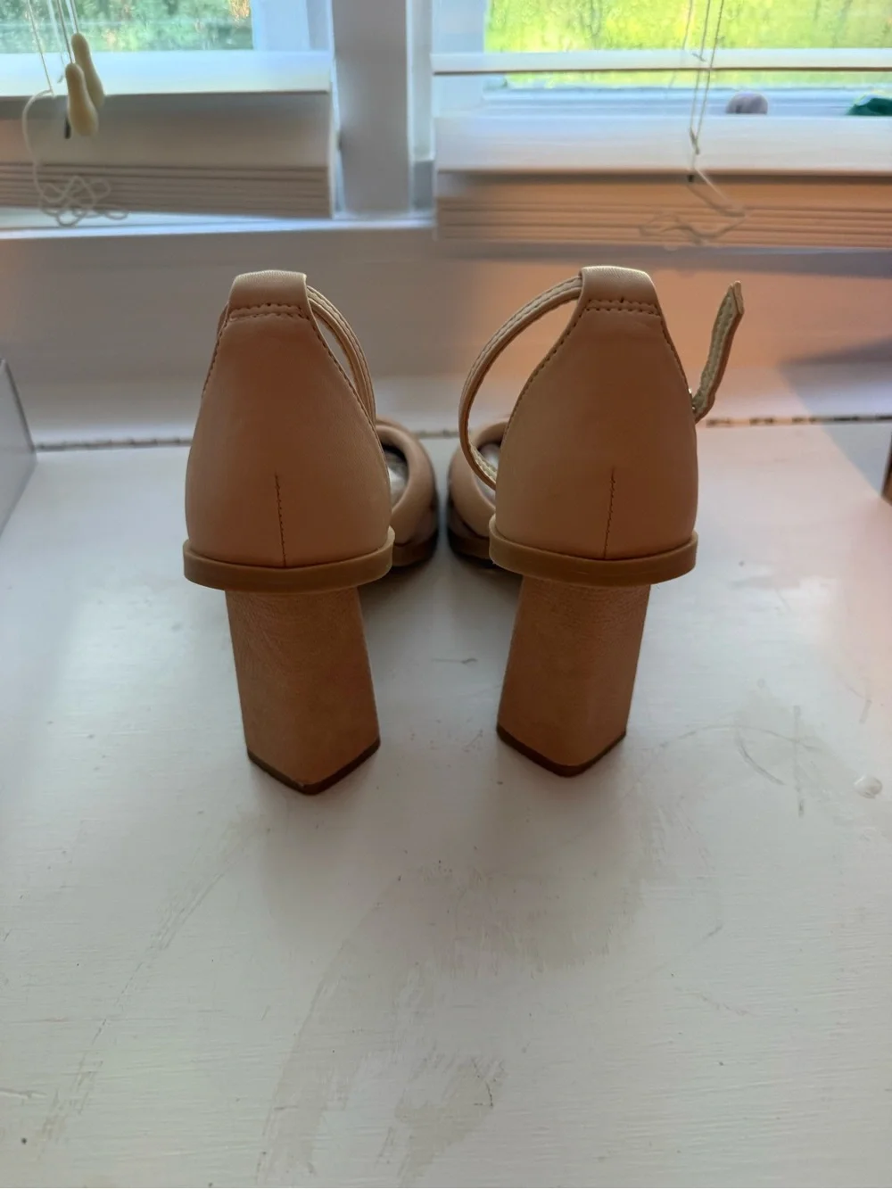 Dolce Vita Nude Tan Crisscross Ankle-Strap Block Heels